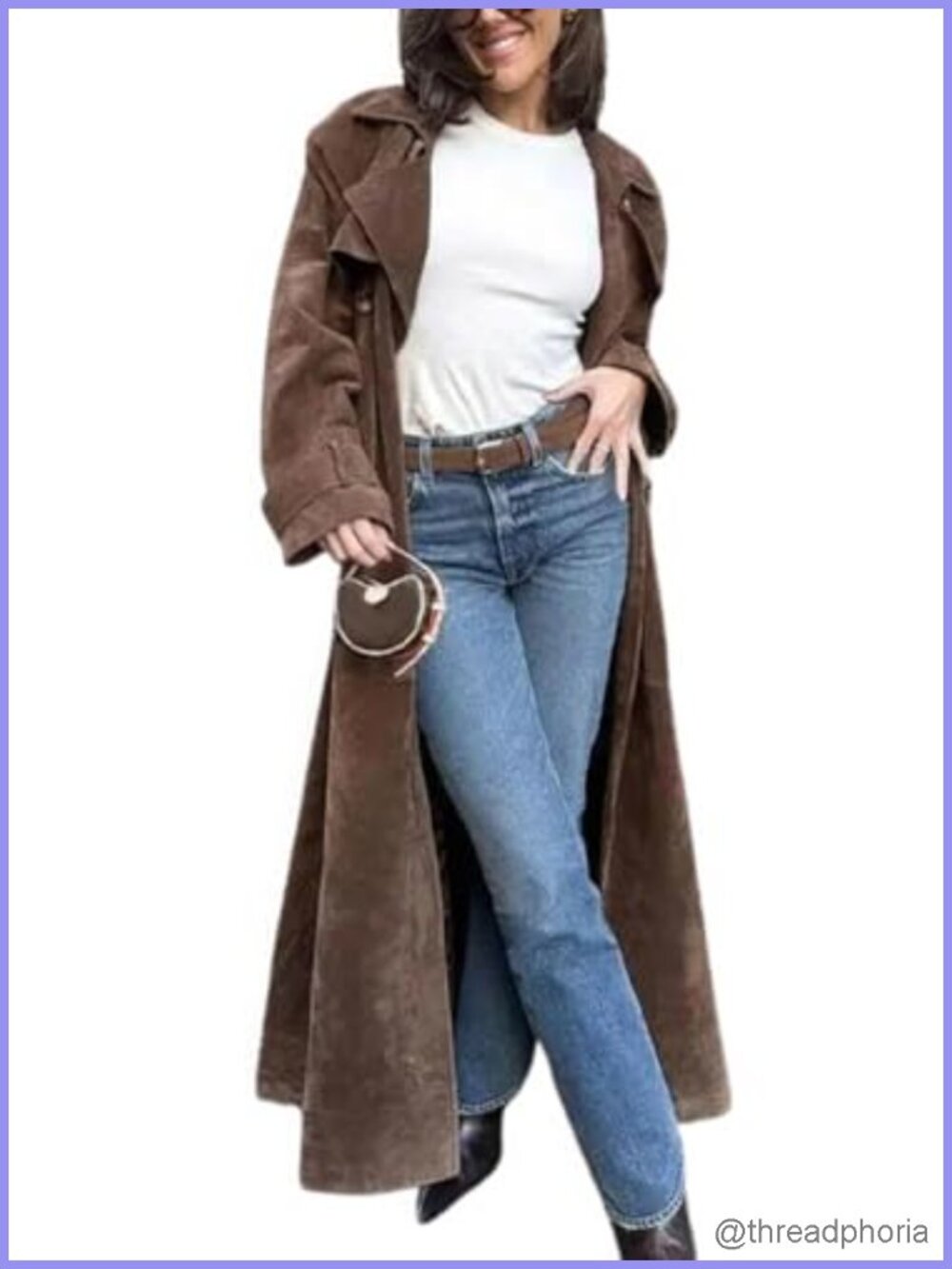 Faux Suede Open Front Trench Coat Belted Maxi Overcoat